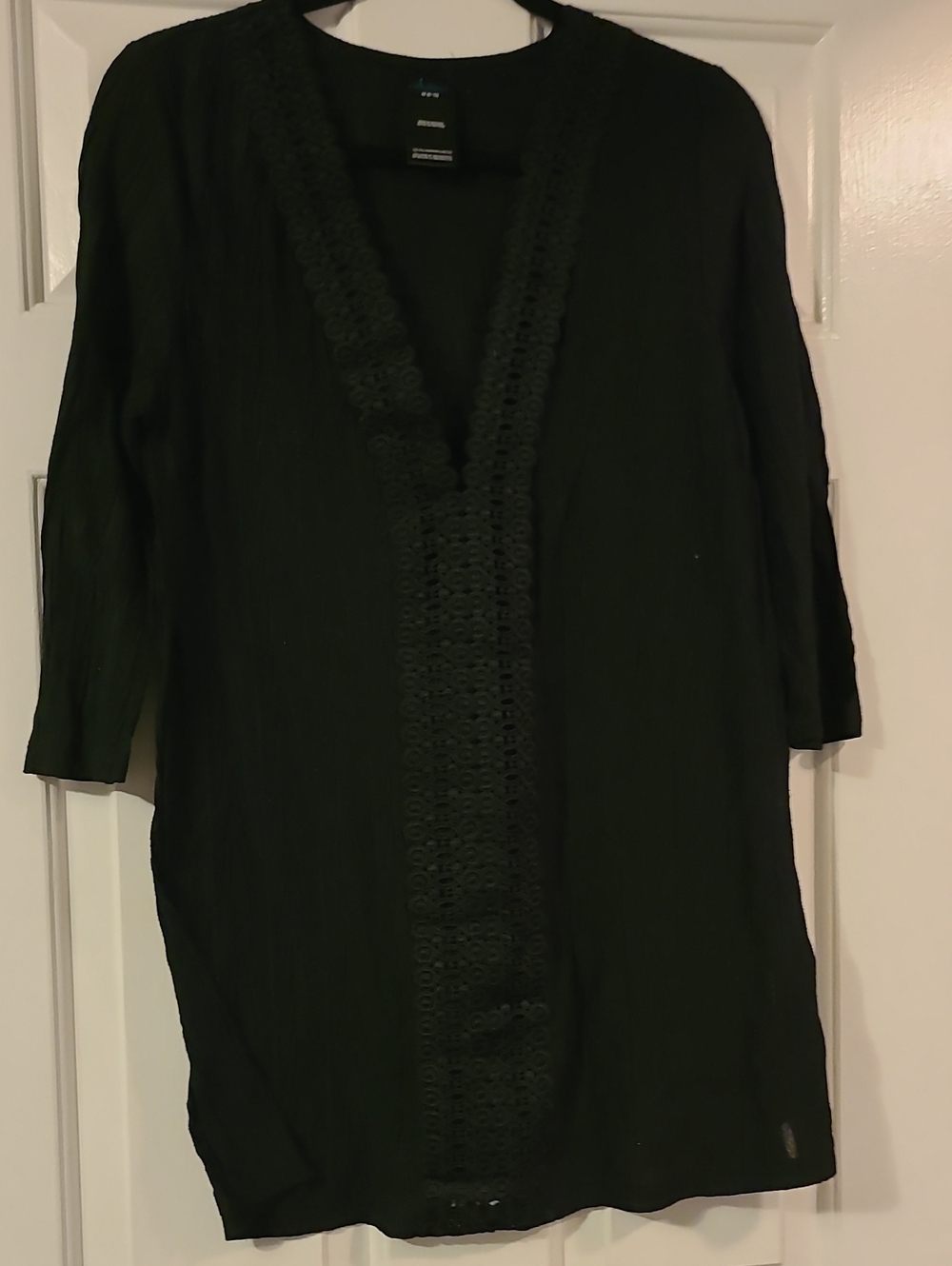 Catalina Black Crochet Trim Swim Cover-Up Tunic - Size M